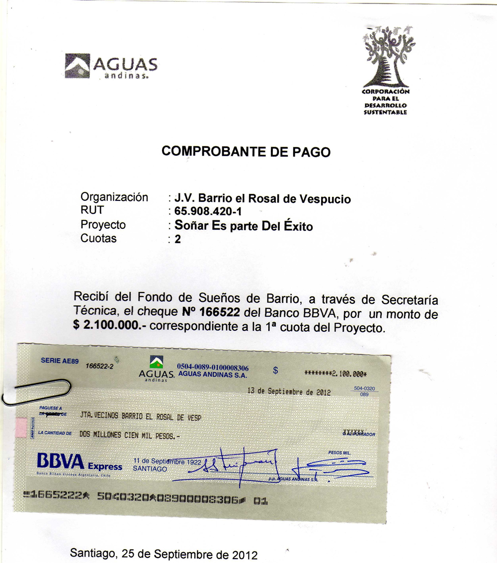 Cheque Primera Cuota - Aguas Andinas Cheque Primera Cuota - Aguas Andinas